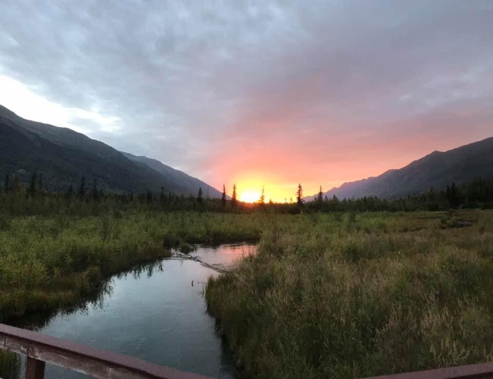 Sunset over Alaskan marshland